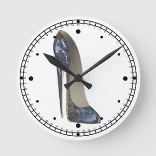 Horloge Ronde Cadeaux stylets bleus élégants d'art de chaussur