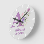 Horloge Ronde Cadran avec motif floral et nom Ailsa & initiale (Angle)