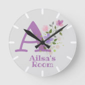 Horloge Ronde Cadran avec motif floral et nom Ailsa & initiale (Recto)