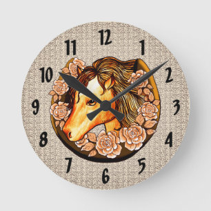 Horloge Ronde Cadran de cheval aux roses