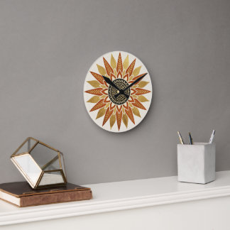 Horloge Ronde Cadran mural artisanal Afrohemian Sunburst Mandala