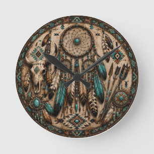 Horloge Ronde Cadran mural attrape-rêves turquoise