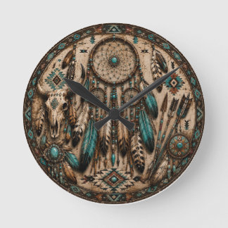 Horloge Ronde Cadran mural attrape-rêves turquoise