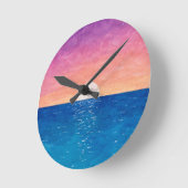 Horloge Ronde Cadran mural design coucher de soleil océan (Angle)