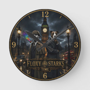 Horloge Ronde Cadran mural détective Flox et Stark série Arcania