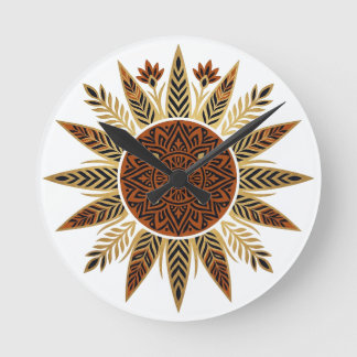 Horloge Ronde Cadran mural Mandala Afrohemian Sunburst