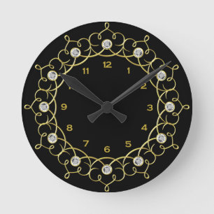 Horloge Ronde Cadran rond noir et or