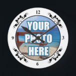 Horloge Ronde Cadre de fantaisie personnalisé par photo<br><div class="desc">Horloge murale encadrée par fantaisie personnalisée par photo de Ricaso</div>