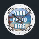 Horloge Ronde Cadre de fantaisie personnalisé par photo<br><div class="desc">Horloge murale encadrée par fantaisie personnalisée par photo de Ricaso</div>