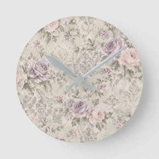 Horloge Ronde Cadre de mur de roses roses et lavande de style sh