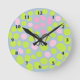Horloge Ronde Cadre d'horloge coloré en rose et vert citron poin