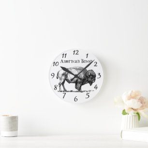 Horloge Ronde Cadre en bois de Buffalo Bison américain