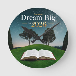 Horloge Ronde Cadre mural en acrylique rond « Rêvez grand 2026 »