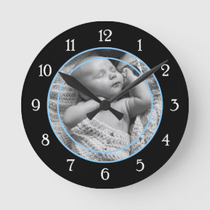 Horloge Ronde Cadre photo bleu et noir