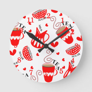 Horloge Ronde Café à thé rétro Boire un Motif mignon