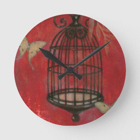 Horloge Ronde Cage d'oiseaux décorative avec papillons (Recto)