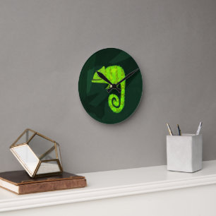Horloge Ronde Caméléon vert mignon