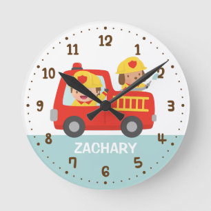 Horloge Ronde Camion feu rouge avec pompier Garçons Décor de la 