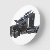 Horloge Ronde Camion noir semi-traceur (Angle)