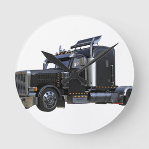Horloge Ronde Camion noir semi-traceur
