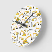 Horloge Ronde Camions de construction d'excavatrice et motif d'o (Angle)