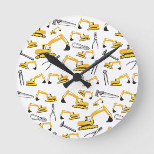 Horloge Ronde Camions de construction d'excavatrice et motif d'o