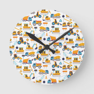 Horloge Ronde Camions de pompage de construction pour enfants Mo