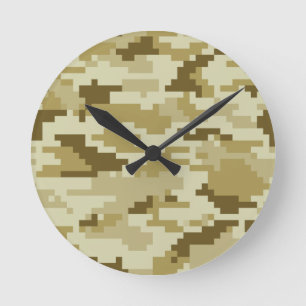 Horloge Ronde Camouflage 8 bits pour désert numérique / Camo