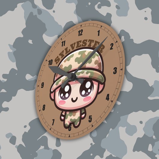 Horloge Ronde Camouflage de l'armée de Cute Kawaii Monogramme su
