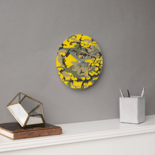 Horloge Ronde Camouflage jaune et vert, Militaire, Armée