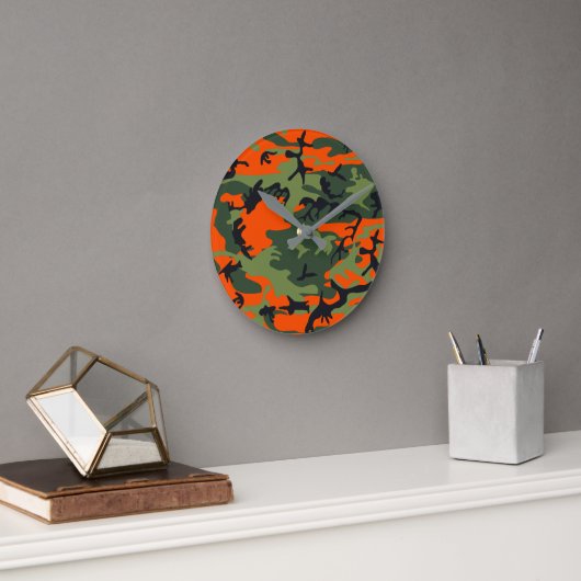 Horloge Ronde Camouflage orange et vert, Militaire, Armée (Bureau)