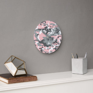 Horloge Ronde Camouflage rose et gris, Militaire, Armée