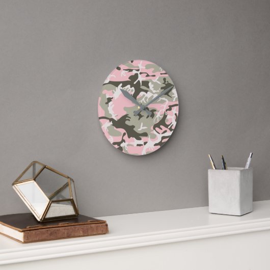 Horloge Ronde Camouflage rose et vert, Militaire, Armée (Bureau)