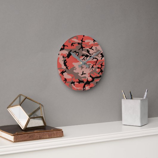 Horloge Ronde Camouflage rouge et Brown, Armée (Bureau)