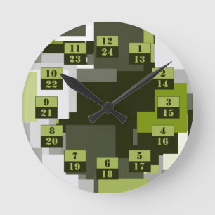 Horloge Ronde Camouflage urbain vert gris Carré Temps militaire