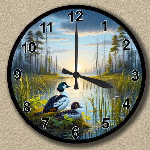 Horloge Ronde Canards colverts communs personnalisables au couch