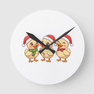 Horloge Ronde Canards de Noël Kawaii Mignons   Fêtes de fin d'an