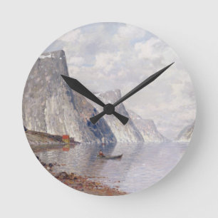 Horloge Ronde Canotage sur un fjord norvégien (huile sur la