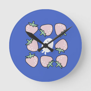 Horloge Ronde Capybara aux Fraises Doodle Esthétique