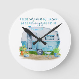 Horloge Ronde Caravane de Camper Vintage Bleu