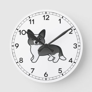 Horloge Ronde Cardigan noir et blanc Corgi Welsh Cartog