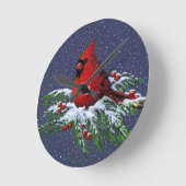 Horloge Ronde Cardinal on Snowy Pine Branch: Christmas: Artwork (Angle)