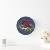 Horloge Ronde Cardinal on Snowy Pine Branch: Christmas: Artwork (Maison)