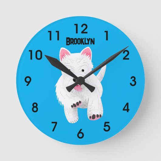 Horloge Ronde Caricature blanche de terrier de l'ouest (Recto)