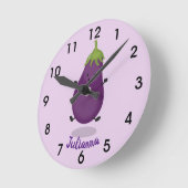 Horloge Ronde Caricature d'aubergine d'aubergine joliment heureu (Angle)