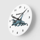 Horloge Ronde Caricature d'avion de chasse militaire (Angle)
