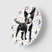 Horloge Ronde Caricature de Boston Terrier (Angle)