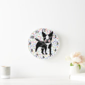 Horloge Ronde Caricature de Boston Terrier (Maison)