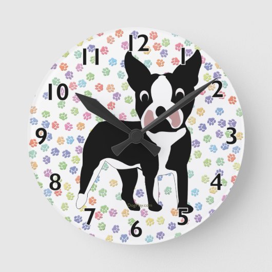 Horloge Ronde Caricature de Boston Terrier (Recto)