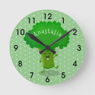 Horloge Ronde Caricature de brocoli dansant Cute kawaii